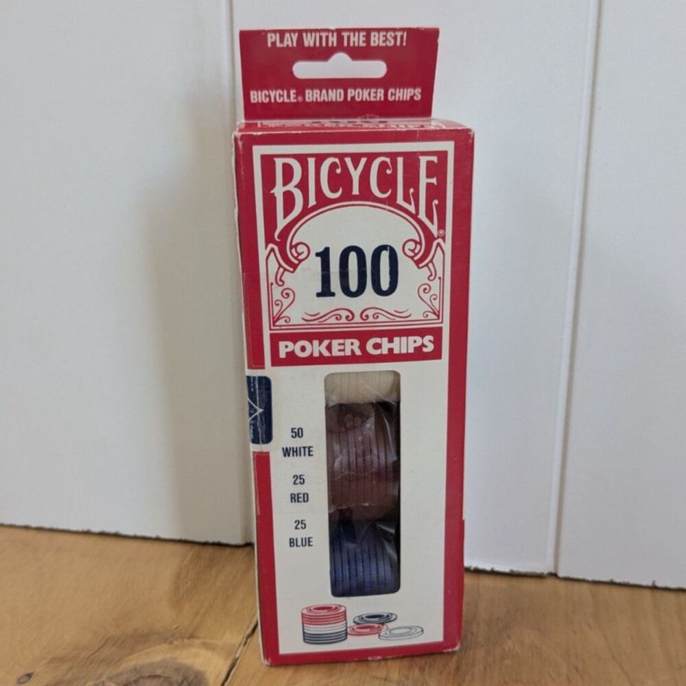 Vintage Bicycle Poker Chips - 100 - 50 white, 25 red and blue